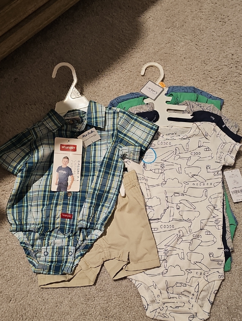 Wrangler Blue & Green Plaid Button-Up Bodysuit with Airplane Print Onesie